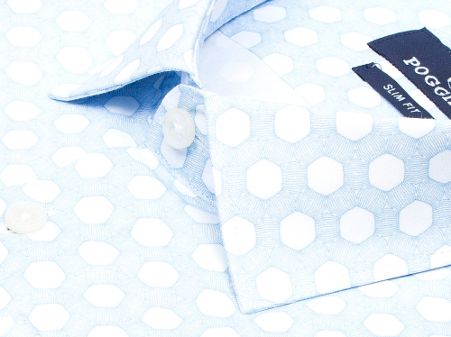 Голубая приталенная мужская рубашка Poggino 5010-15 в узорах с длинными рукавами