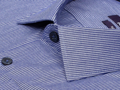 Синяя приталенная мужская рубашка Poggino 7017-70 в полоску с длинным рукавом
