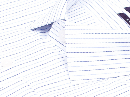 Белая приталенная мужская рубашка Poggino 7017-71 в полоску с длинными рукавами