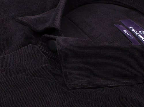 Черная вельветовая приталенная мужская рубашка Poggino 7017-84 с длинными рукавами