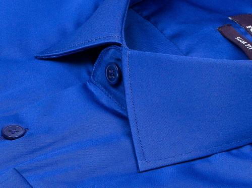 Cиняя приталенная мужская рубашка Poggino 7016-06 с длинными рукавами