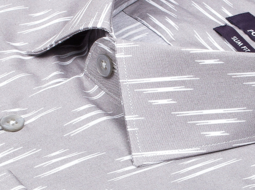 Серая приталенная мужская рубашка Poggino 7017-42 в узорах с длинными рукавами