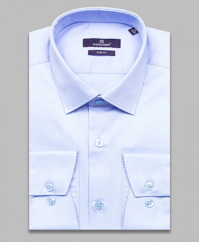 Голубая приталенная мужская рубашка Poggino 7016-03 с длинными рукавами
