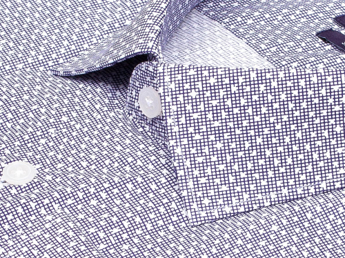 Синяя приталенная мужская рубашка Poggino 7016-14 в клетку с длинными рукавами