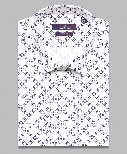 Кремовая приталенная мужская рубашка Poggino 7017-39 в узорах с длинными рукавами