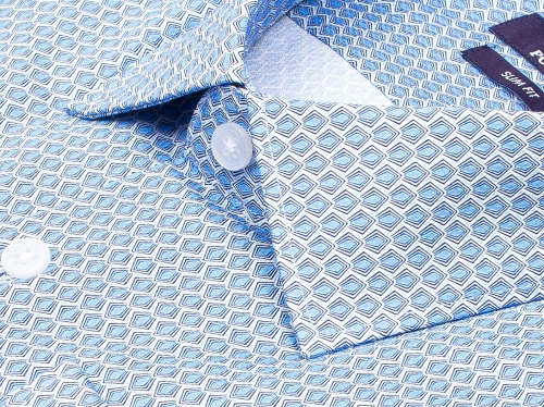 Синяя приталенная мужская рубашка Poggino 7015-117 в узорах с длинным рукавом