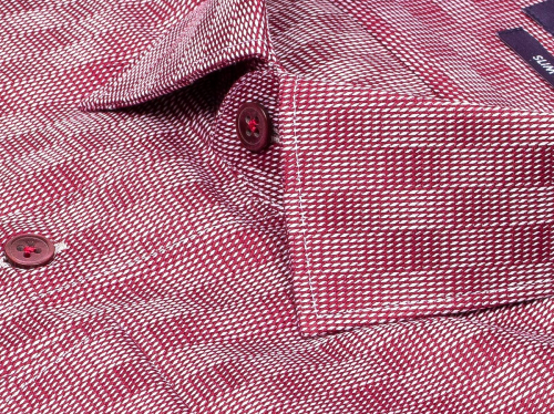 Бордовая приталенная мужская рубашка Poggino 7015-03 в клетку с длинными рукавами