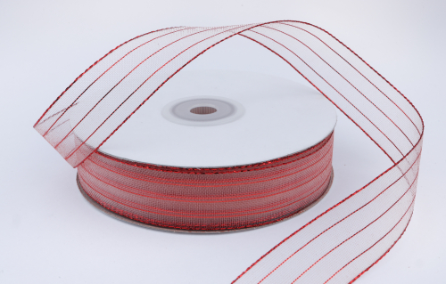 Декоративная лента с люрексом (белый, красный), 22мм * 50 ярдов(+-1) В наличии
