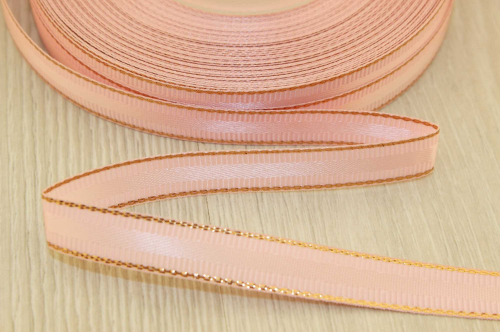 Декоративная лента с люрексом (нежно-розовый, золото), 10мм * 20 ярдов (+-1) В наличии