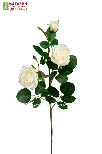 Роза 3 бутона, силикон - белый