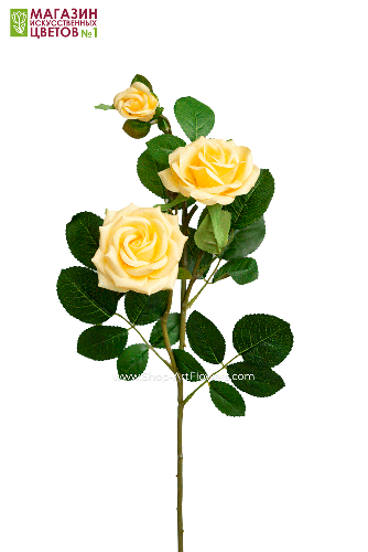 Роза 3 бутона, силикон - желтый