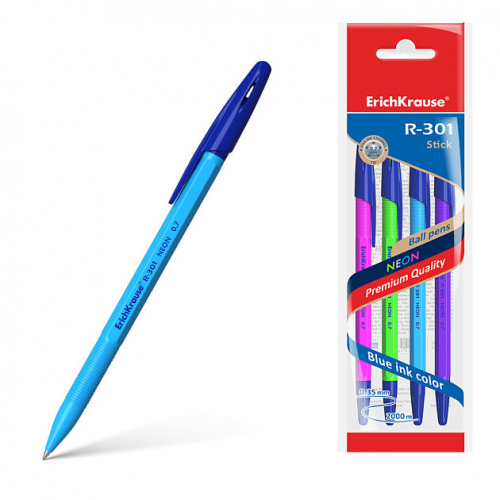 Н-р из 4 ручек Stick Neon 0.7, синий