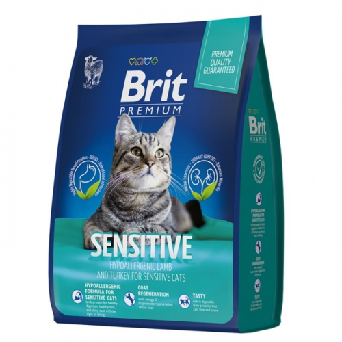 Сухой корм Brit Premium Cat Sensitive для кошек, ягненок и индейка, 8 кг