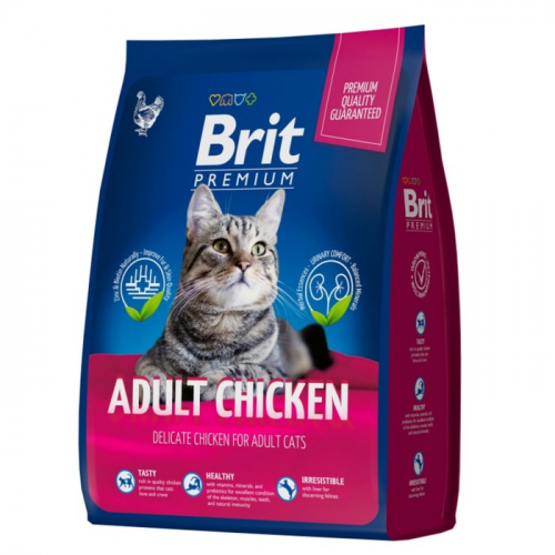 Сухой корм Brit Premium Cat Adult Chicken для кошек, курица, 2 кг