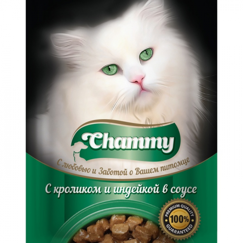 Влажный корм Chammy для кошек, кролик/индейка в соусе, пауч, 85 г