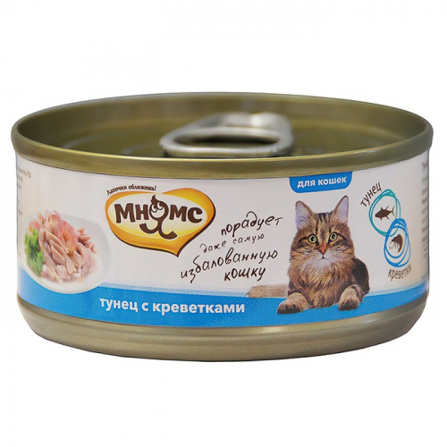 Влажный корм Мнямс для кошек, тунец с креветками в нежном желе, ж/б, 70 г