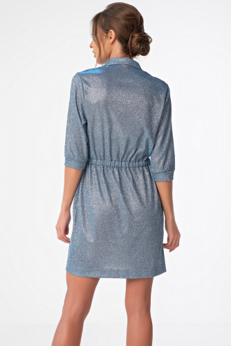 Платье из трикотажа с напылением серебристо-голубое