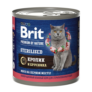 Brit Premium by Nature консервы с мясом кролика и брусникой для стерилизованных кошек 200 г