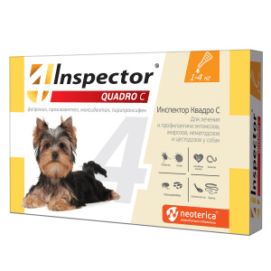 Inspector Quadro Капли от внешних и внутренних паразитов для собак до 4 кг, 1 пипетка