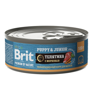 Brit Premium by Nature консервы с телятиной и морковью для щенков всех пород, 100 г