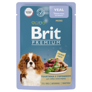Brit Premium Пауч телятина с зеленым горошком в соусе для взрослых собак мини-пород ,85 г