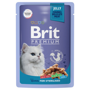 Brit Premium Пауч для взрослых стерилизованных кошек перепелка в желе 85 г