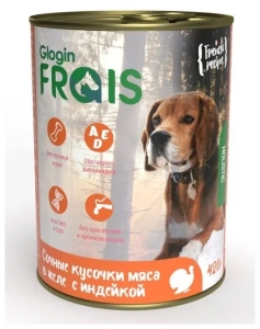 FRAIS Holistic Dog консервы для собак мясные кусочки с индейкой в желе, 420 г