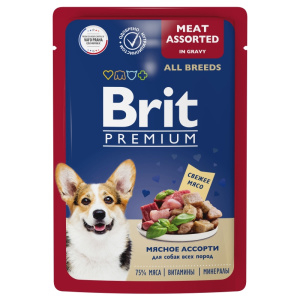 Brit Premium Пауч мясное ассорти в соусе для взрослых собак всех пород , 85 г