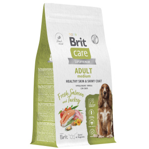 Brit Care Superpremium Dog Adult M с лососем и индейкой для взрослых собак средних пород, Здоровая кожа и шерсть,  (1,5 кг)