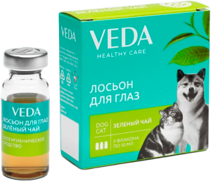 VEDA Лосьон для обработки глаз собак и кошек Зеленый чай, по 1 ампуле.