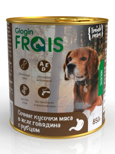 FRAIS Holistic Dog консервы для собак сочные кусочки мяса в желе говядина с рубцом, 850 г