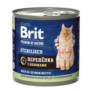 Brit Premium by Nature консервы с мясом перепёлки и яблоками для стерилизованных кошек 200 г,