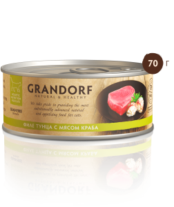 GRANDORF Влажный корм класса холистик, филе тунца с мясом краба, для кошек, 70 г,