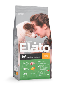 Elato Holistic сухой корм для щенков средних и крупных пород с курицей и уткой, (2 кг.)