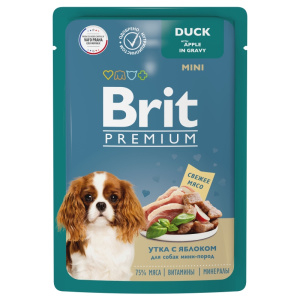Brit Premium Пауч утка с яблоком в соусе для взрослых собак мини-пород , 85 г