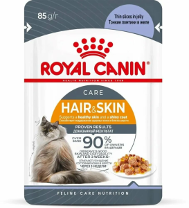 Royal Canin Hair&Skin Care влажный корм для взрослых кошек, для поддержания здоровья кожи и красоты шерсти, тонкие ломтики в желе, 85 г