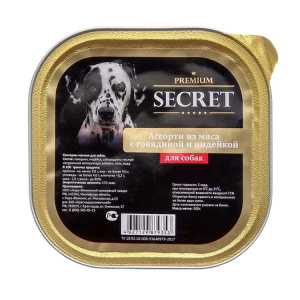 Secret Премиум консервы для собак мясное ассорти с говядиной и индейкой, 300 г