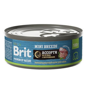 Brit Premium by Nature консервы с ассорти из птицы с потрошками для взрослых собак мелких пород, 100 г