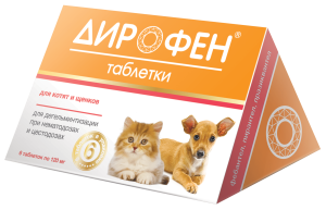 Apicenna Дирофен таблетки против гельминтов для котят и щенков, 1 таб. на 1 кг, 6 таблеток