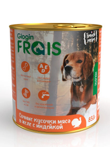 FRAIS Holistic Dog консервы для собак сочные кусочки мяса в желе с индейки, 850 г