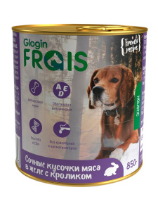 FRAIS Holistic Dog консервы для собак сочные кусочки мяса в желе с кроликом, 850 г
