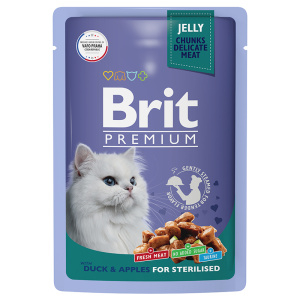 Brit Premium пауч для взрослых стерилизованных кошек утка с яблоками в желе 85 г