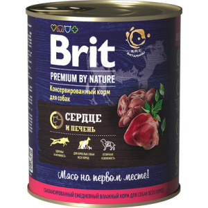 Brit Premium by Nature консервы с сердцем и печенью для взрослых собак всех пород, 850 г