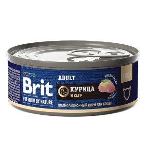 Brit Premium by Nature консервы с мясом курицы и сыром для кошек, 100 г