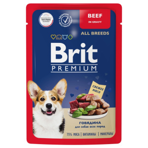 Brit Premium Пауч говядина в соусе для взрослых собак всех пород , 85 г