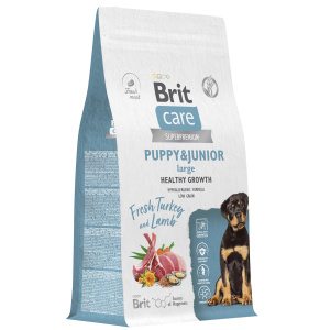 Brit Care Superpremium Dog Puppy&Junior L с индейкой и ягненком для щенков крупных пород, Здоровый рост и развитие,  (3 кг.)