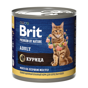 Brit Premium by Nature консервы с мясом курицы для кошек 200 г