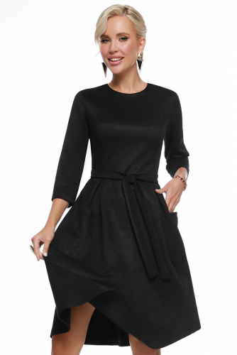 Платье замшевое черное с поясом