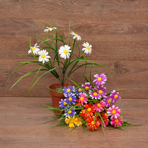 Цветы пластиковые Ромашка в траве 6веток 35см. 6видов