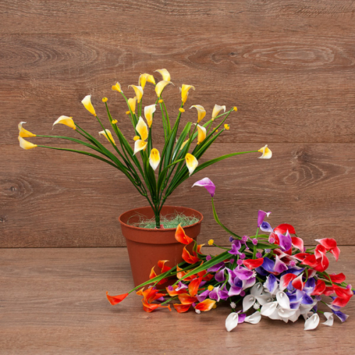 Цветы пластмассовые Каллы с травкой 5веток 35см. 6видов